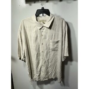 Tommy Bahama 100%Silk Shirt Mens XL Short Sleeve Button Hawaiian Style Cream/Tan
